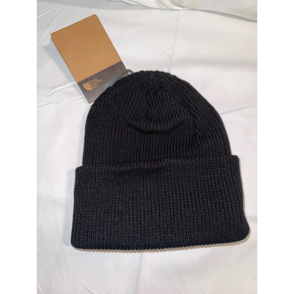 The North Face Dock Worker Recycled Beanie TNF Black Knit Logo Patch Hat NWT